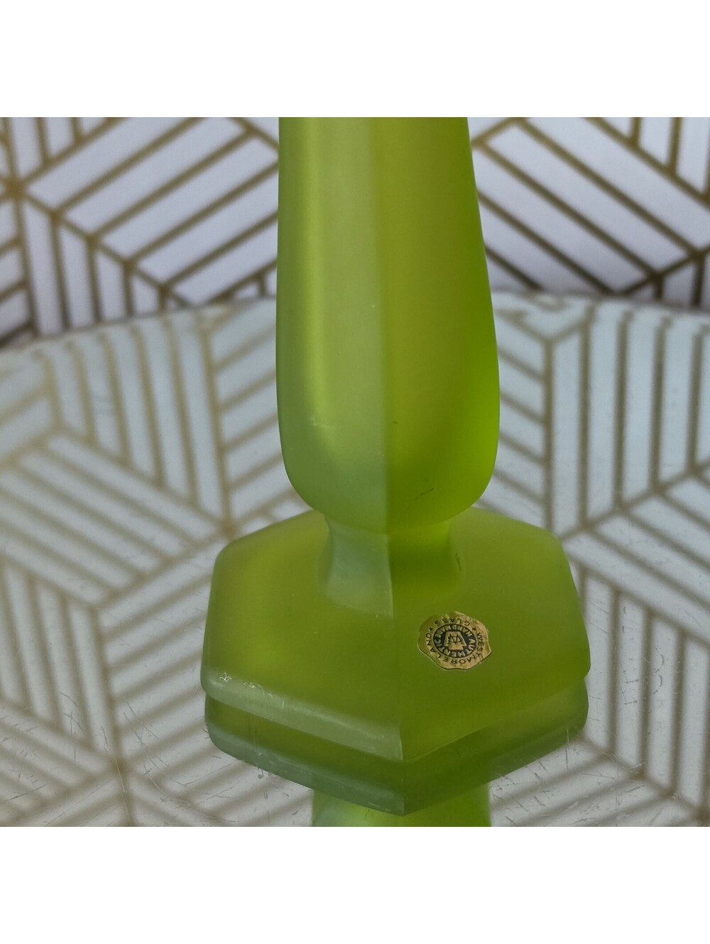 Vintage Westmoreland Collectible Frosted Green Satin Swung Stretch Bud Vase 9" - Picture 7 of 10